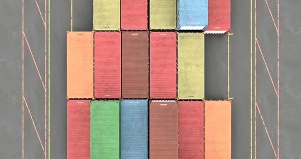 Drone Looped Capture of Cargo Shipping Containers Stacked in Rows at Sea Port alt