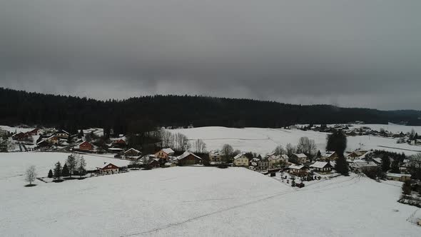 Village of Saint-Point-Lac in Doubs in France seen from the sky alt