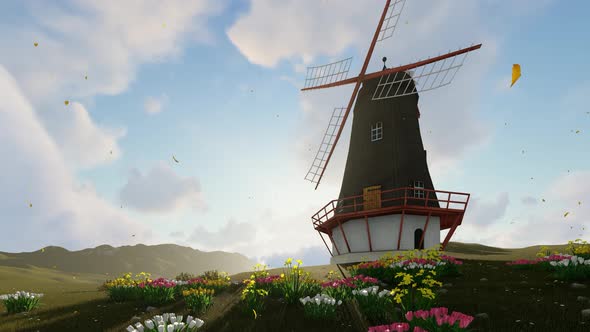 Windmill House Background Loopable 4K