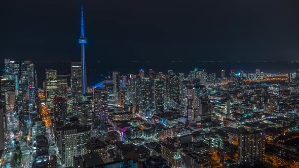 Downtown Toronto Night Time Lapse Of Traffic An Cn Tower 