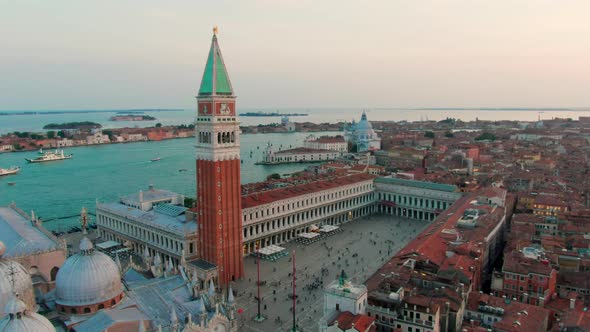 Aerial Drone Video of Famous Saint Mark's Square or Piazza San Marco in Venice
