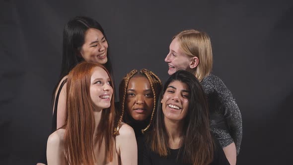 Portrait of Happy Cheerful Diverse Models Laughing Enjoying Time Together