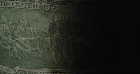 Two Dollars Bill Of Us. 2 Bucks On Black. Signing Declaration Of Independence Of Usa. alt