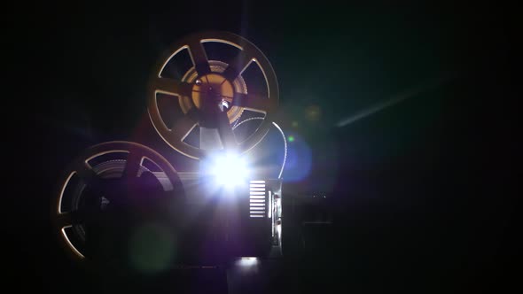 Film Projector Backlit From Behind Light Lamp. Dark Background Studio ...