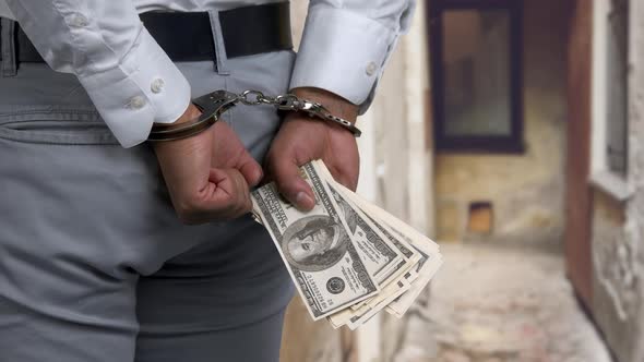 Close Up Handcuffed Man Holding Money alt