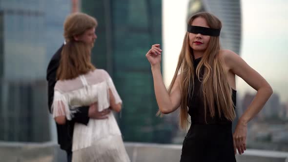 Woman Is Dancing with Closed Eyes and Man Is Dancing with Other Woman, Love of Three People alt