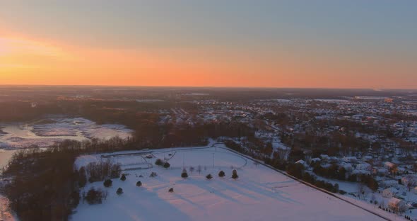 Wonderful Winter Scenery Roof Houses Covered Snow on the Aerial View with Residential Small American alt