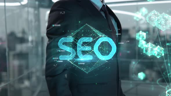 Businessman with SEO Hologram Concept alt