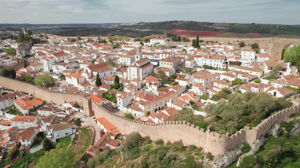Aerial View of the Historic Walled Town of Obidos Near Peniche Portugal alt