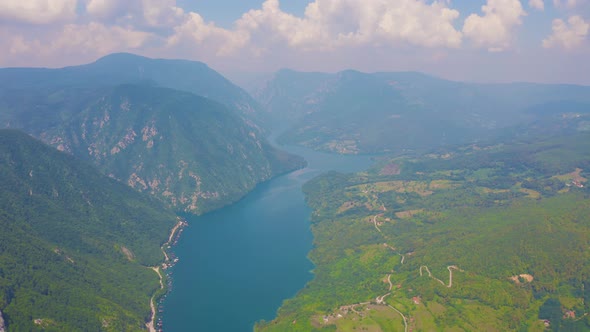 Lake View on Lake Perucac Over Drina Canyon Steep Cliffs and Bosnia Slopes in Tara National Park of alt