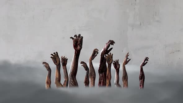 zombie hands halloween background render 3d