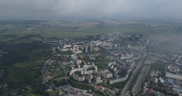 Ukraine City Rivne. Aerial Shot.The City And Its Infrastructure