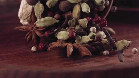 Spices are Poured From the Bowl on a Wooden Table alt