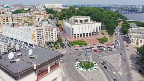 Aerial View of European Square in Kiev. NATO Flags on the Flagpole alt