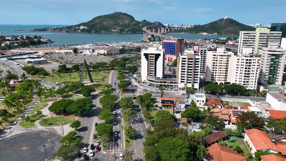 Aerial cityscape of downtown Vitoria Espirito Santo Brazil. alt