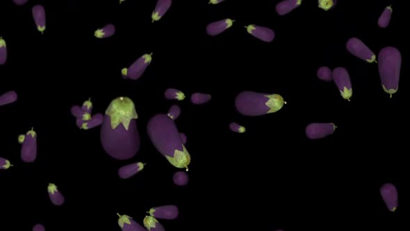 Animation of falling eggplant on a black background