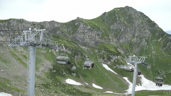 Funicular or Cable-railway in Mountains in Summer Time. Peak of Caucasus Mountains, Sochi alt