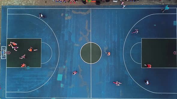 Top View of Basketball Court During the Game Outdoors