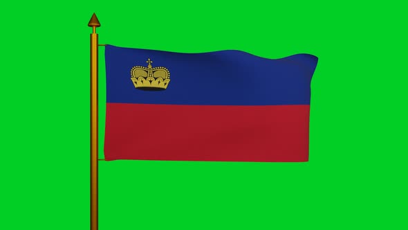 National flag of Liechtenstein waving on flagpole on chroma key, Principality of Liechtenstein flag alt