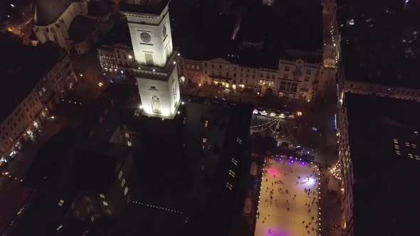Arial View of City Lviv Ukraine Rynok Square Popular Touristic Destination in Christmas Time alt