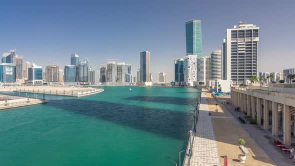 Panoramic Timelapse Hyperlapse View of Business Bay and Downtown Area of Dubai alt