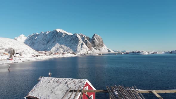 Bay of Reine in the Lofoten islands (Norway) Sunny day and blue sky.