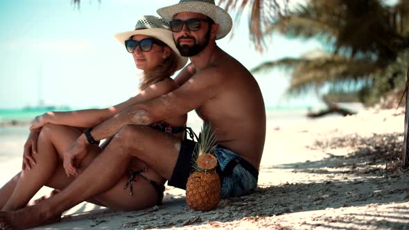Honeymoon Holidays On Zanzibar Tanzania.Couple Enjoying Relaxing Ocean Zanzibar Resort.Loving Couple alt