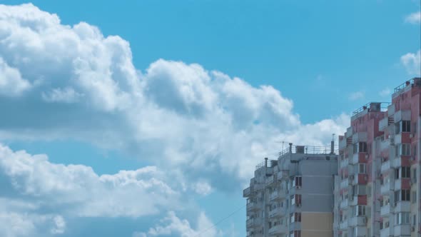 Closeup of the Movement of White Cumulus Clouds on the Blue Sky alt