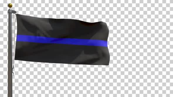 Thin Blue Line Flag on Flagpole with Alpha Channel - 4K alt