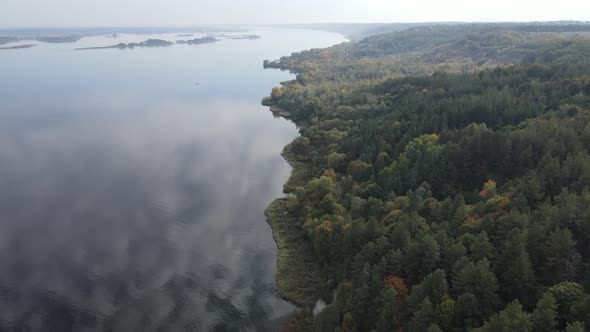 Beautiful Aerial View of the River Dnipro. Ukraine, Slow Motion alt
