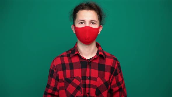 Portrait Teen in Protective Red Medical Face Mask