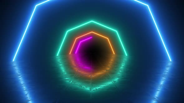 Multicolored Neon Tunnel Octagon Shaped Figures Wallpaper Background alt