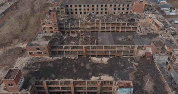 Aerial view of the dilapidated Packard Automotive Plant in Detroit, Michigan.This video was filmed i alt