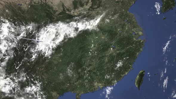 Route of a Plane Flying To Nanchang China on the Map alt