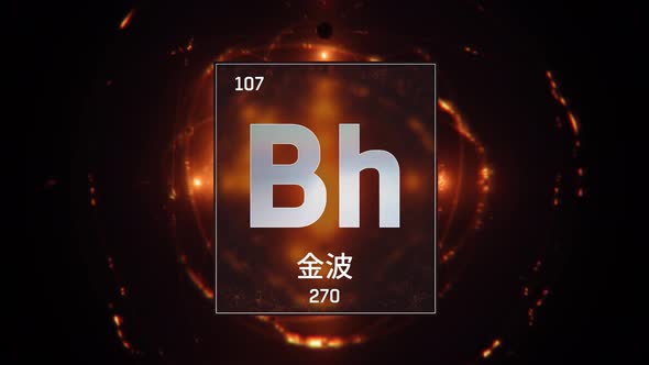 Bohrium as Element 107 of the Periodic Table on Orange Background in Chinese Language