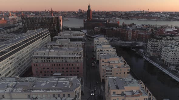 Aerial View of Street and Buildings in Stockholm