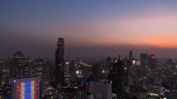 Bangkok business district city center above Silom area, day to night – Time Lapse