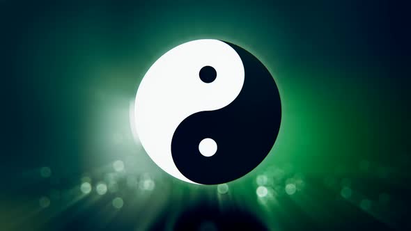 Rotating around Yin-yang symbol in inspiring emerald environment. Loopable. HD alt