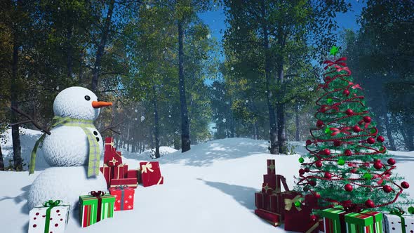 snowman with gifts looped 4K