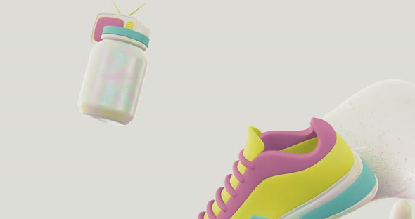 Creative Minimal 3d art. Animated stylish sneakers shoes