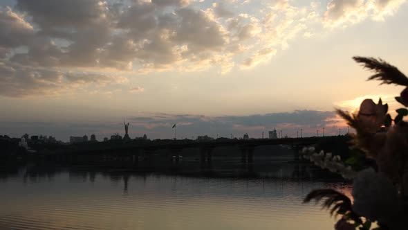 light bulbs glow in the restaurant in the evening on the pier terrace