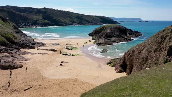 Aerial View of the Murder Hole Beach Officially Called Boyeeghether Bay in County Donegal Ireland alt
