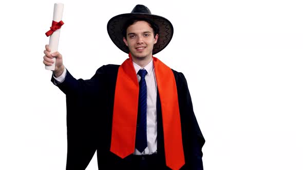 American Graduate In Cowboy Hat Rejoices Getting Certificate While Walking