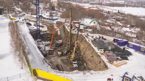 Timelapse Top View Builders Constructing a Building