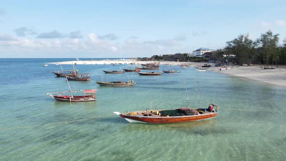 Boats in the Ocean Near the Coast of Zanzibar Tanzania Slow Motion alt