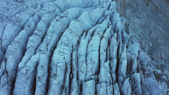 Mountain Glacier Aerial View. Caucasus Mountains, North Ossetia, Russia