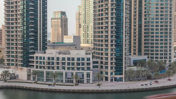 Amazing Colorful Dubai Marina Skyline During Sunset Timelapse alt