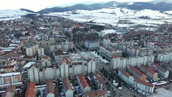 Miercurea Ciuc communism buildings in wintertime