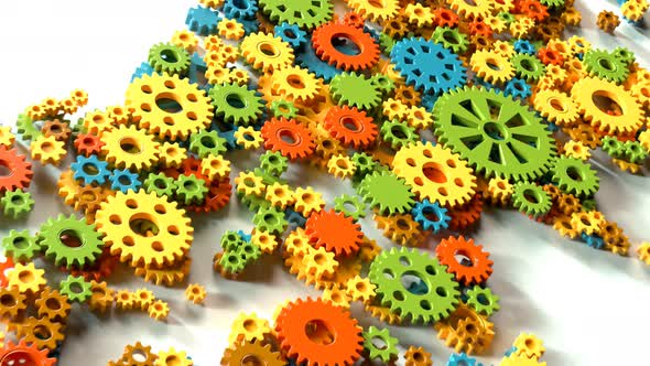 World map created with spinning plastic gears. Economic or political cooperation alt