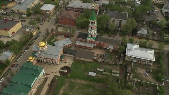 Aerial View of Small Town with Historical Church